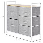 Homcom 5 Drawer Linen Storage Chest Home Organisation W/ Shelf Handles Metal Frame Adjustable Feet Hallway Home Dresser Grey