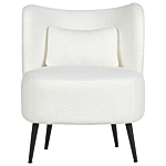 Armchair White Cream Boucle Fabric Soft Nubby Black Legs Curved Backrest Retro Glam Art Decor Style Beliani