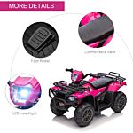 Homcom 12v Kids Quad Bike With Forward Reverse Functions, Ride On Atv With Music, Led Headlights, For Ages 3-5 Years - Pink