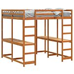 Vidaxl Loft Bed With Desk And Ladder Wax Brown 140x200 Cm Solid Wood Pine