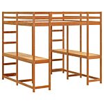 Vidaxl Loft Bed With Desk And Ladder Wax Brown 140x200 Cm Solid Wood Pine