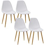 Homcom Dining Chairs Set Of 4, Modern Armless Kitchen Chairs With Curved Back, Metal Legs For Bedroom Living Room, White