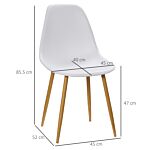 Homcom Dining Chairs Set Of 4, Modern Armless Kitchen Chairs With Curved Back, Metal Legs For Bedroom Living Room, White