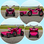 Homcom 6v Quad Bike With Back Trailer, Wear-resistant Wheels For Ages 18-36 Months, Pink