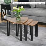 Homcom 3 Pcs Mdf Steel Nesting Table Coffee Table Set Multifunctional End Side Table Living Room Furniture Walnut Wood Grain