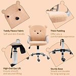 Vinsetto Cute Office Chair, Bear Shape Desk Chair With Teddy Fleece Fabric, Padded Armrests, Tilt Function, Adjustable Seat Height, Brown