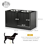 Pawhut Raised Dog Bowls For Large Dogs Pet Feeding Station With Stand, Storage, 2 Stainless Steel Food And Water Bowls, Black, 60 X 30 X 35.5 Cm