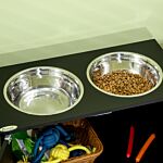 Pawhut Raised Dog Bowls For Large Dogs Pet Feeding Station With Stand, Storage, 2 Stainless Steel Food And Water Bowls, Black, 60 X 30 X 35.5 Cm