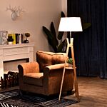 Homcom Tripod Floor Lamp Light E27 Base Bedroom Living Room Natural Wooden Fabric Shade Storage Shelf Foot Switch, 156cm, White