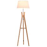 Homcom Tripod Floor Lamp Light E27 Base Bedroom Living Room Natural Wooden Fabric Shade Storage Shelf Foot Switch, 156cm, White