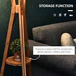 Homcom Tripod Floor Lamp Light E27 Base Bedroom Living Room Natural Wooden Fabric Shade Storage Shelf Foot Switch, 156cm, White