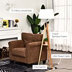 Homcom Tripod Floor Lamp Light E27 Base Bedroom Living Room Natural Wooden Fabric Shade Storage Shelf Foot Switch, 156cm, White