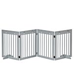 Pawhut Pet Gate 4 Panel Wooden Dog Barrier Freestanding Folding Safety Fence With Support Feet Up To 204cm Long 61cm Tall Light Grey