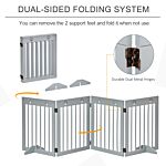 Pawhut Pet Gate 4 Panel Wooden Dog Barrier Freestanding Folding Safety Fence With Support Feet Up To 204cm Long 61cm Tall Light Grey