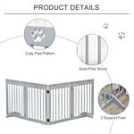 Pawhut Pet Gate 4 Panel Wooden Dog Barrier Freestanding Folding Safety Fence With Support Feet Up To 204cm Long 61cm Tall Light Grey