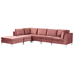 Right Hand Modular Corner Sofa Pink Velvet 5 Seater With Ottoman L-shaped Silver Metal Legs Glamour Style Beliani