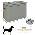 Pawhut Raised Dog Bowls Pet Feeding Storage Station With 2 Stainless Steel Bowls Base For Large Dogs And Other Large Pets, Grey