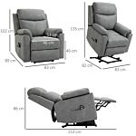 Homcom Power Lift Chair Electric Riser Recliner For Elderly, Faux Leather Sofa Lounge Armchair With Remote Control And Side Pocket, Grey