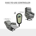 Homcom Power Lift Chair Electric Riser Recliner For Elderly, Faux Leather Sofa Lounge Armchair With Remote Control And Side Pocket, Grey