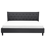 Slatted Bed Frame Dark Grey Polyester Fabric Upholstered Wooden Legs Tufted Headboard 5ft3 Eu King Size Modern Design Beliani