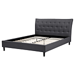 Slatted Bed Frame Dark Grey Polyester Fabric Upholstered Wooden Legs Tufted Headboard 5ft3 Eu King Size Modern Design Beliani