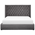 Bed Frame With Storage Grey Velvet Upholstered 6ft Eu Super King Size High Headboard Beliani