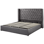 Bed Frame With Storage Grey Velvet Upholstered 6ft Eu Super King Size High Headboard Beliani