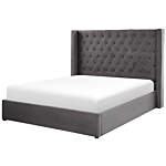 Bed Frame With Storage Grey Velvet Upholstered 6ft Eu Super King Size High Headboard Beliani