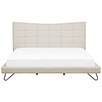 Eu Super King Size Bed Beige Fabric 6ft Upholstered Frame Metal Hairpin Legs Tufted Headboard Beliani