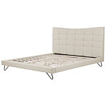 Eu Super King Size Bed Beige Fabric 6ft Upholstered Frame Metal Hairpin Legs Tufted Headboard Beliani