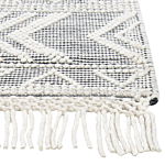 Area Rug White And Black Wool 160 X 230 Cm Geometrical Pattern With Tassels Hand Woven Living Room Bedroom Boho Modern Beliani