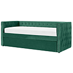 Trundle Bed Frame Green Eu Velvet Single Size 3ft Slatted Frame Buttoned Nailhead Trims Glam Beliani