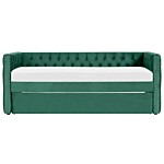 Trundle Bed Frame Green Eu Velvet Single Size 3ft Slatted Frame Buttoned Nailhead Trims Glam Beliani