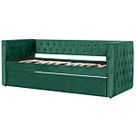 Trundle Bed Frame Green Eu Velvet Single Size 3ft Slatted Frame Buttoned Nailhead Trims Glam Beliani