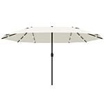 Outsunny 4.4m Double-sided Sun Umbrella Garden Parasol Patio Sun Shade Outdoor With Led Solar Light Cream White