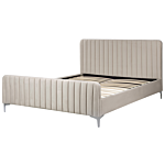 Bed Frame Taupe Velvet Eu Double Size 4ft6 Tufted Headboard Metal Legs Modern Design Beliani