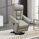 Homcom Power Lift Chair, Pu Leather Recliner Sofa Chair For Elderly With Remote Control, Side Pocket, Grey