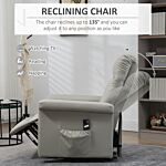 Homcom Power Lift Chair, Pu Leather Recliner Sofa Chair For Elderly With Remote Control, Side Pocket, Grey