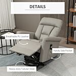 Homcom Power Lift Chair, Pu Leather Recliner Sofa Chair For Elderly With Remote Control, Side Pocket, Grey