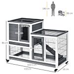 Pawhut Indoor Wooden Rabbit Hutch Guinea Pigs House Bunny Small Animal Cage W/ Wheels Enclosed Run 110 X 50 X 86 Cm