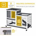 Pawhut Indoor Wooden Rabbit Hutch Guinea Pigs House Bunny Small Animal Cage W/ Wheels Enclosed Run 110 X 50 X 86 Cm