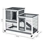 Pawhut Indoor Wooden Rabbit Hutch Guinea Pigs House Bunny Small Animal Cage W/ Wheels Enclosed Run 110 X 50 X 86 Cm
