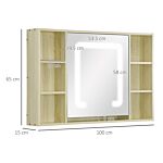 Kleankin Led Bathroom Mirror Cabinet, Wall Mounted Dimmable Medicine Cabinet With Adjustable Shelf And Mirrored Door, Natural