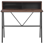 Home Office Desk Dark Wood Top 100 X 50 Cm Black Metal Frame With Shelves Beliani