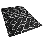 Area Rug Carpet Black And White Reversible Synthetic Material Outdoor And Indoor Quatrefoil Pattern Rectangular 160 X 230 Cm Beliani