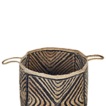 Storage Basket Beige And Black Jute Braided Laundry Hamper Fabric Bin Beliani