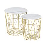 Homcom Set Of 2 Nesting Side Tables With Storage, Round End Tables Coffee Tables With Steel Frame And Removable Round Top, White