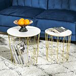 Homcom Set Of 2 Nesting Side Tables With Storage, Round End Tables Coffee Tables With Steel Frame And Removable Round Top, White