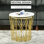 Homcom Set Of 2 Nesting Side Tables With Storage, Round End Tables Coffee Tables With Steel Frame And Removable Round Top, White