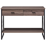 Side Table Taupe Wood Black Metal Frame 2 Storage Drawers Shelf Dressing Table Industrial Beliani